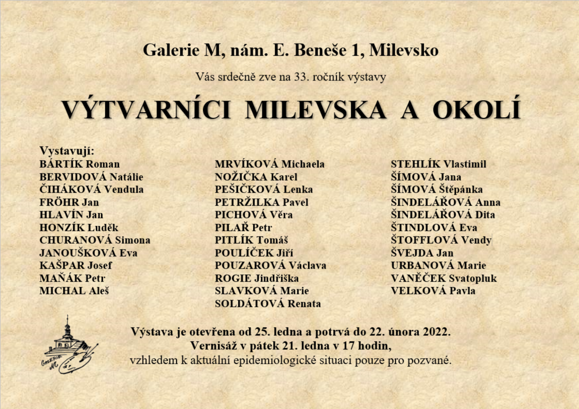 Plakát Výstava - Výtvarníci Milevska a okolí