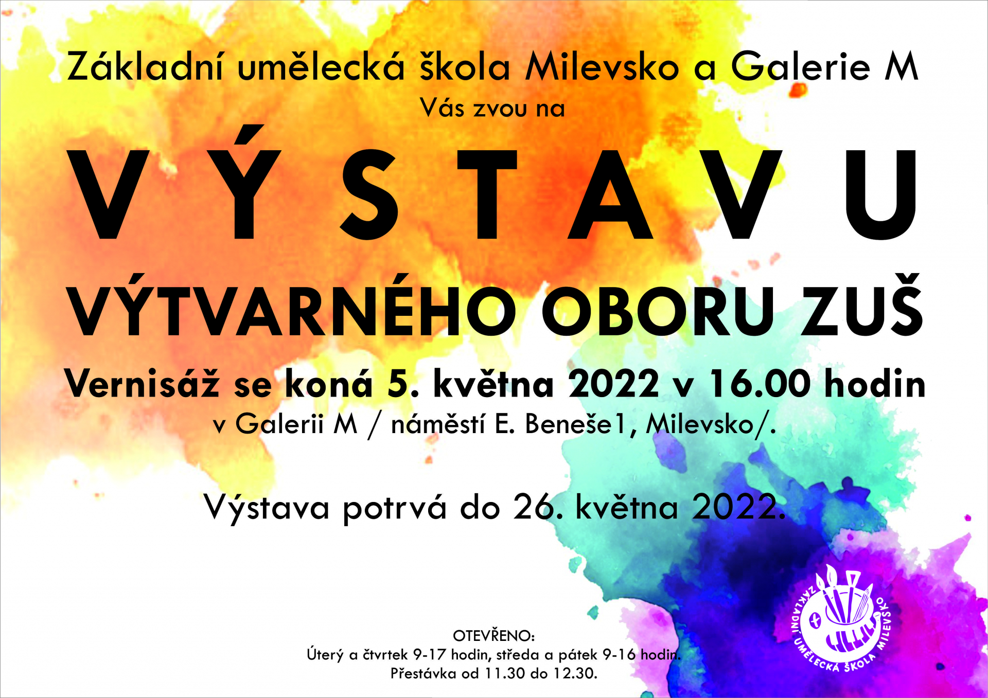 Plakát Vernisáž Výstavy výtvarného oboru ZUŠ Milevsko