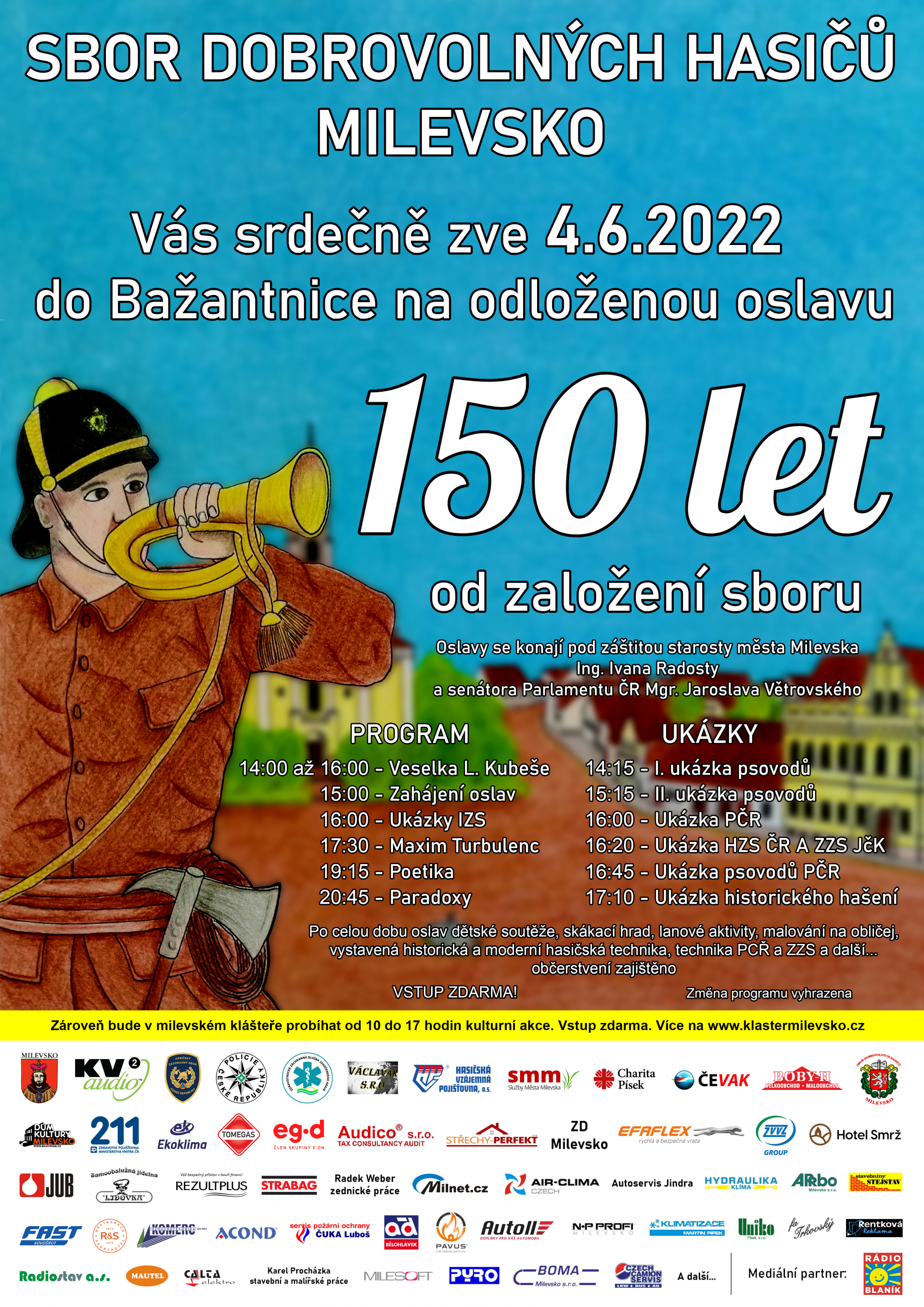 Plakát 150 let sboru dobrovolných hasičů Milevsko