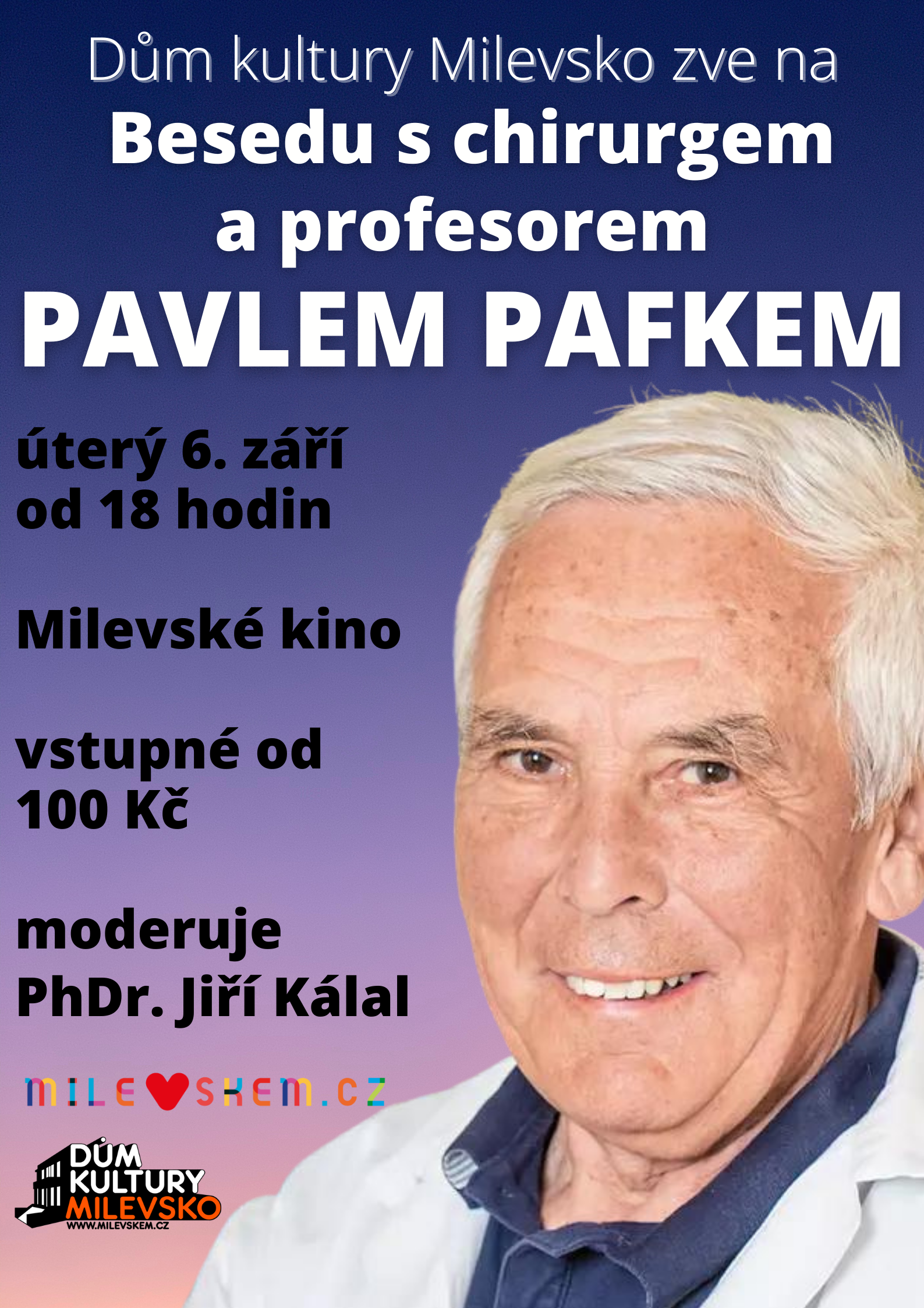 Plakát Beseda s s chirurgem a profesorem Pavlem Pafkem