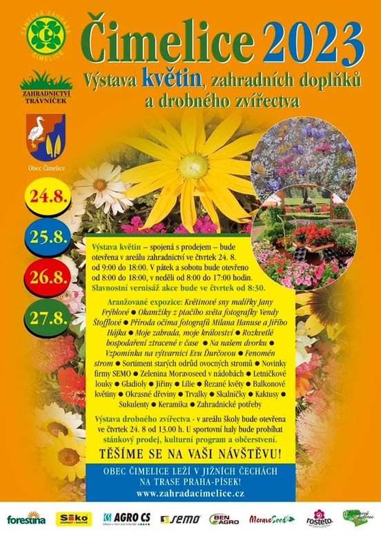 Plakát Čimelice 2023 - výstava květin, zahradních doplňků a drobného zvířectva
