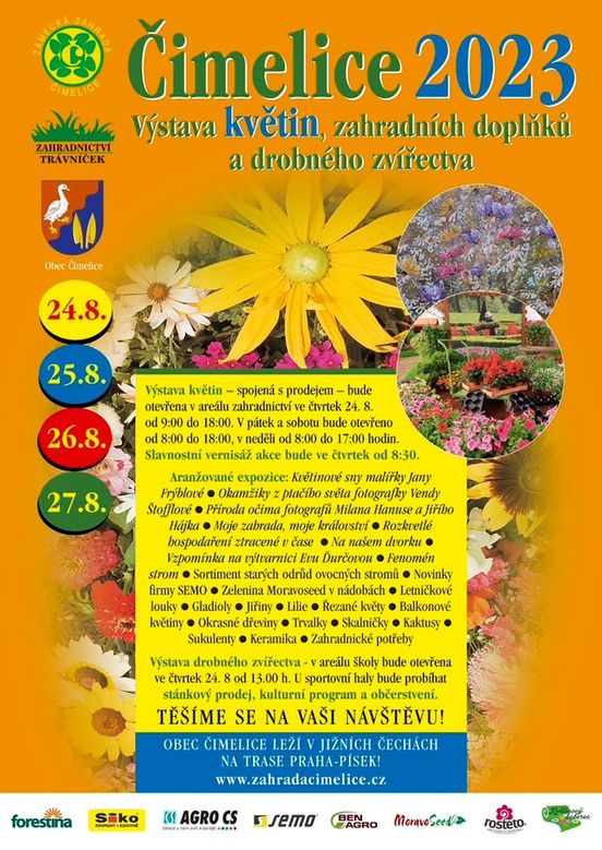 Plakát Čimelice 2023 - výstava květin, zahradních doplňků a drobného zvířectva