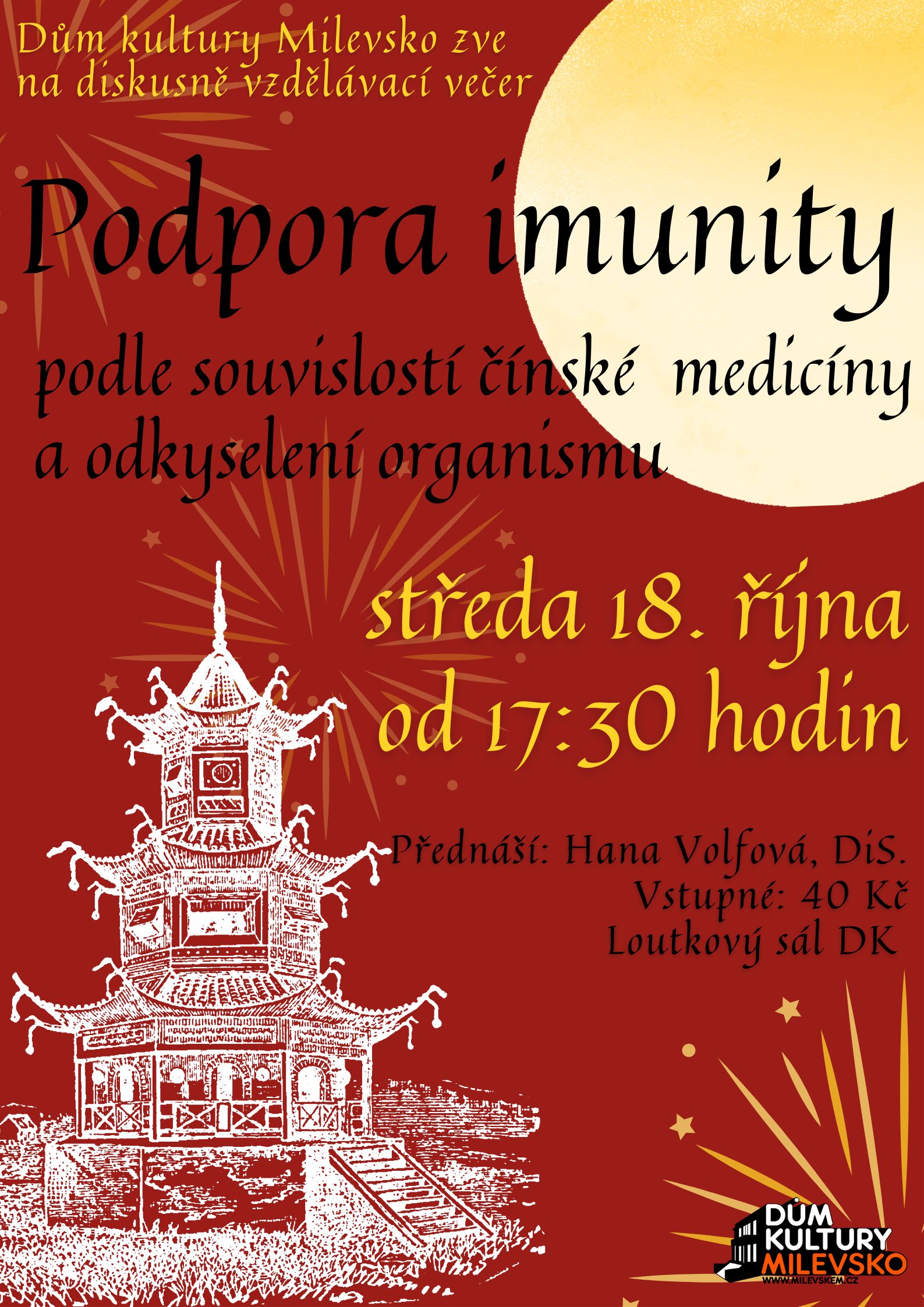 Plakát Diskusně vzdělávací večer  - Podpora imunity podle souvislostí tradiční čínské medicíny a odkyselení organismu
