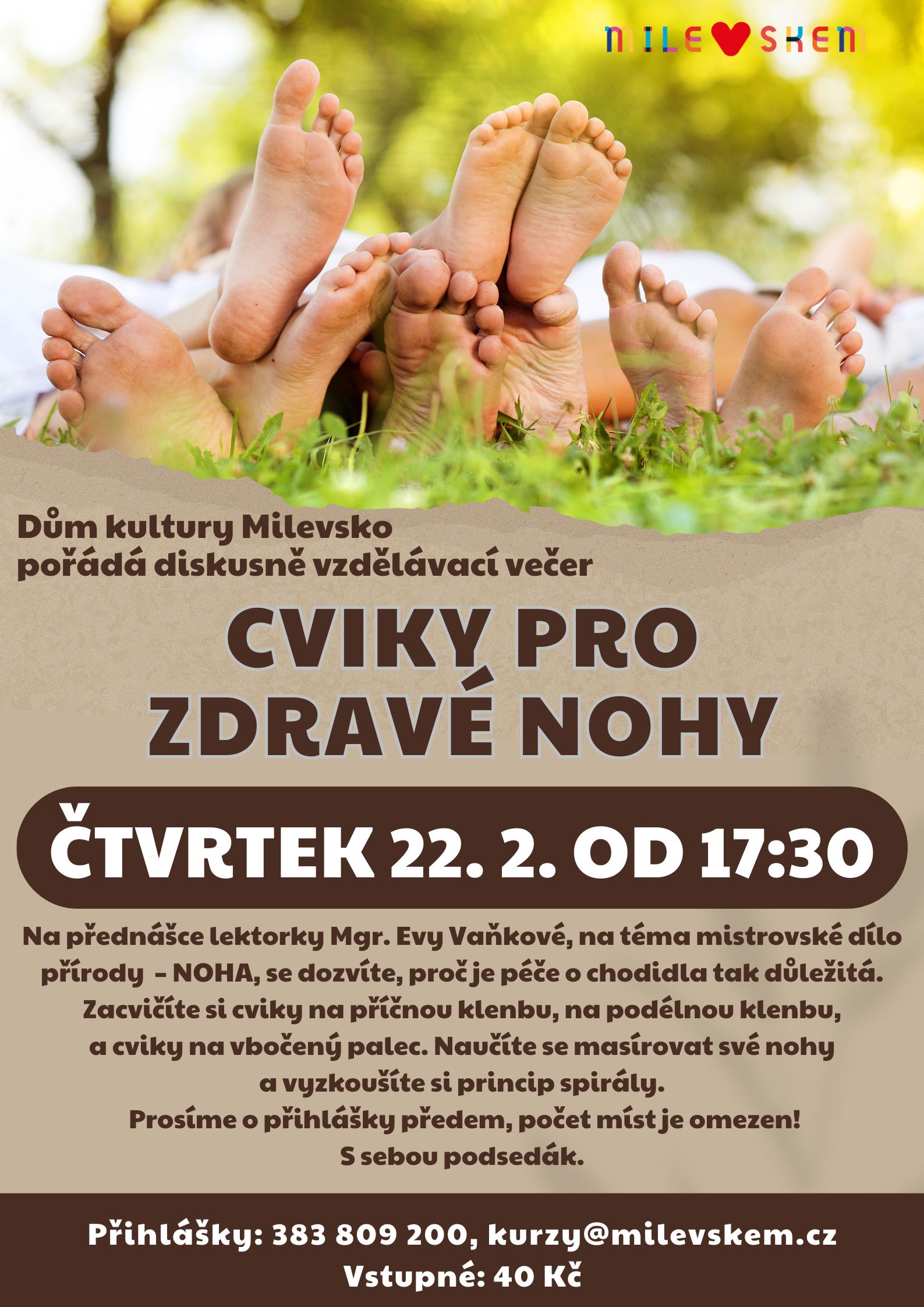 Plakát Diskusně vzdělávací večer - Cviky pro zdravé nohy