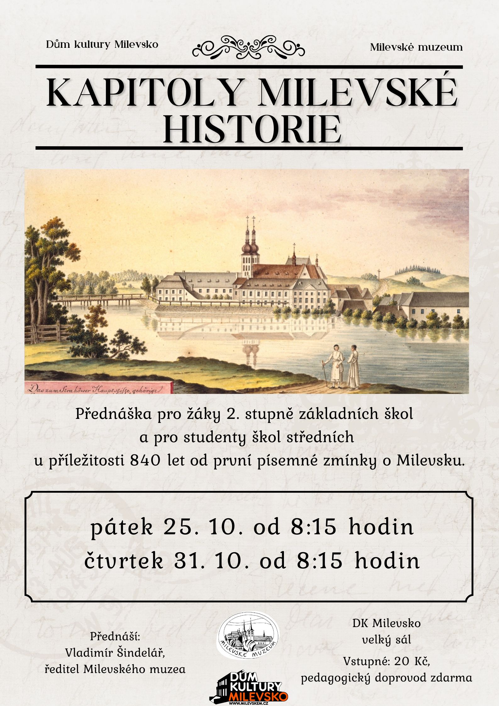 Plakát Beseda pro školy - Kapitoly milevské historie