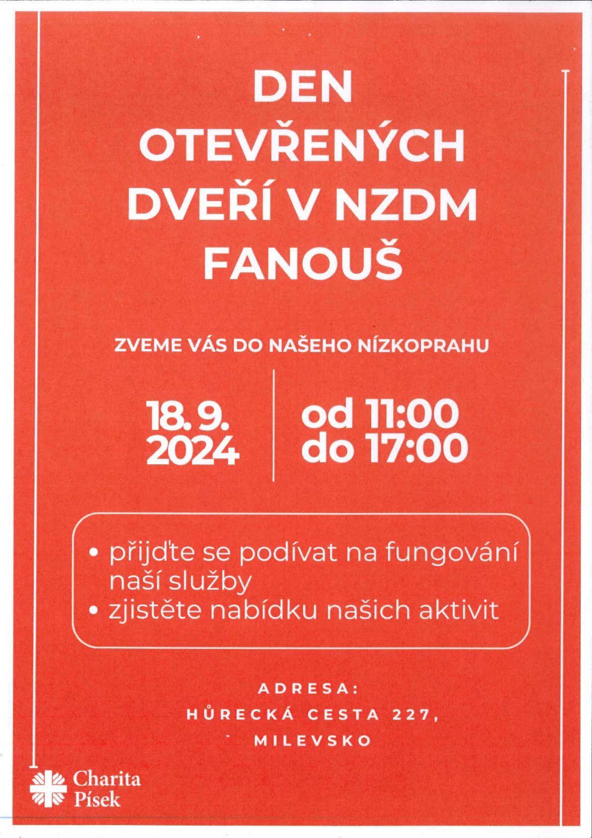 Plakát Den otevřených dveří v NZDM Fanouš