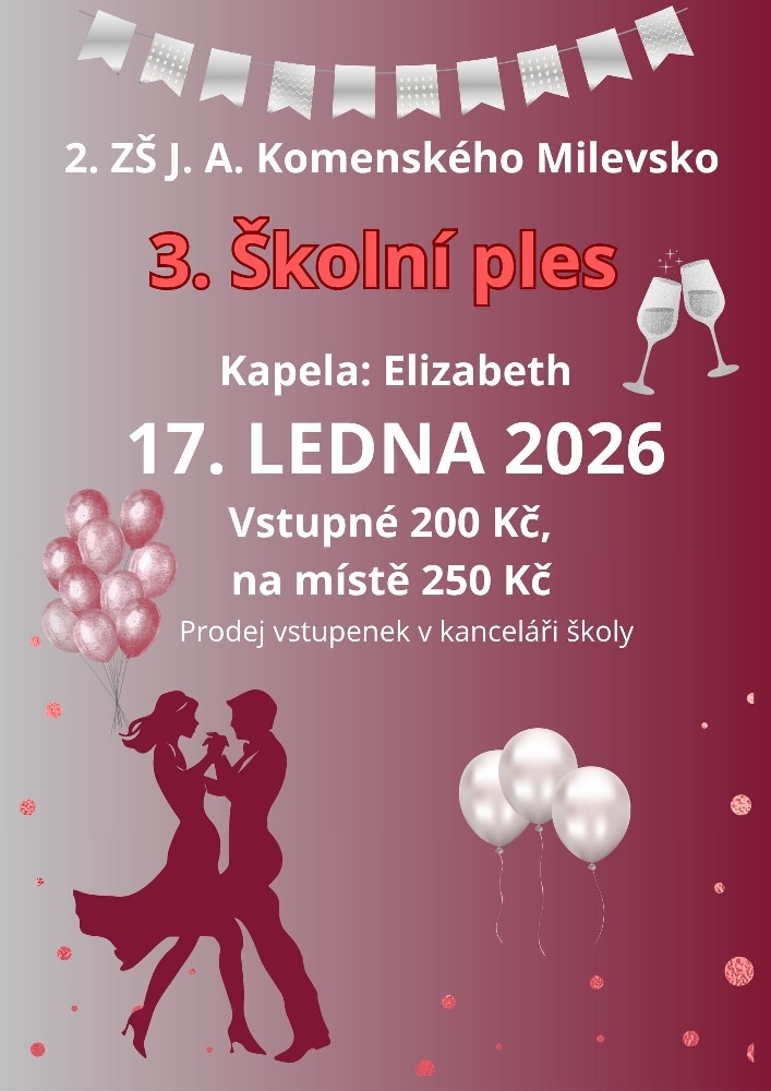 Plakát Školní ples 2. ZŠ Milevsko