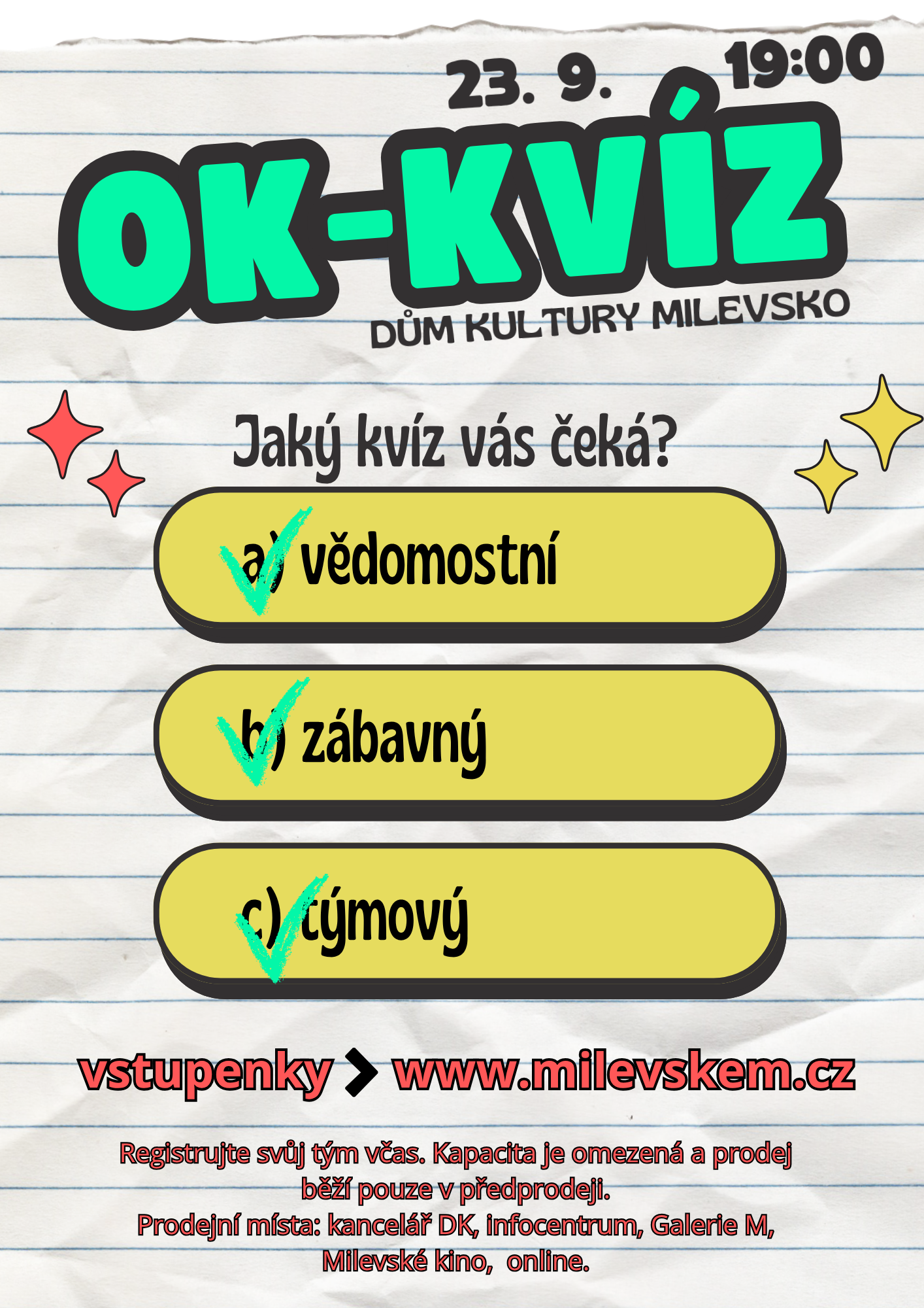 Plakát OK Kvíz - Zapoj tým, zapoj hlavu!