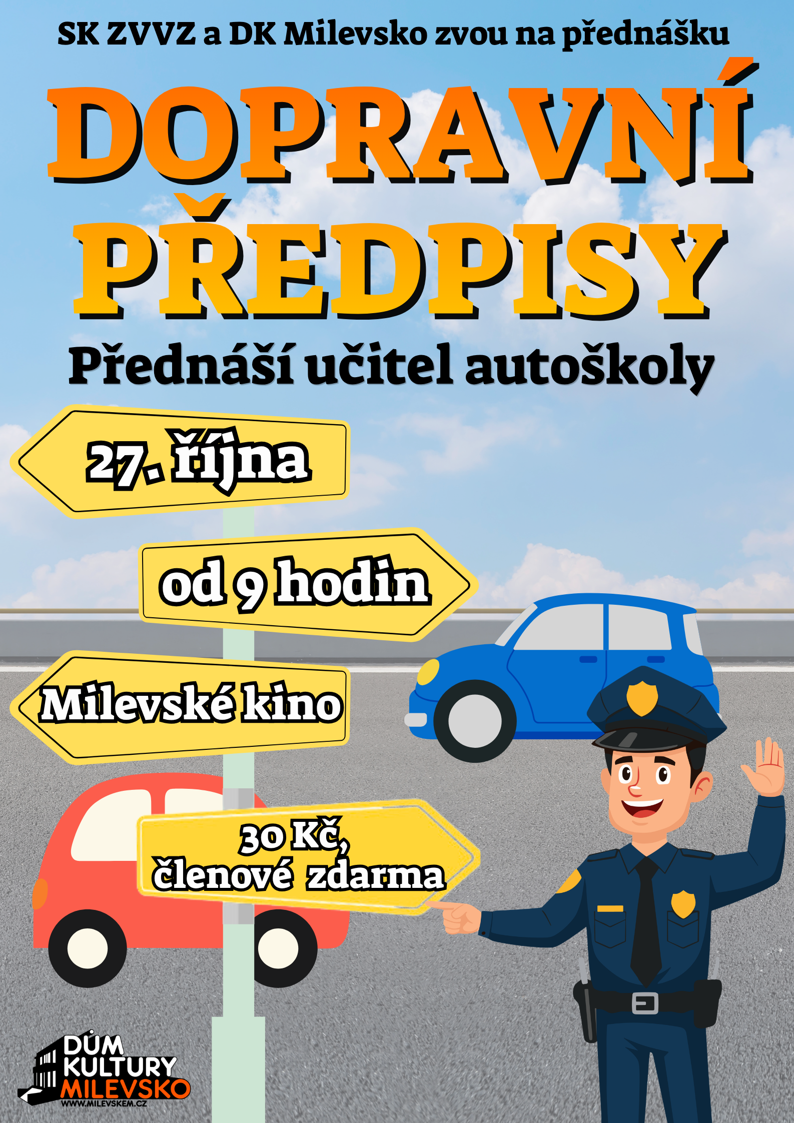 Plakát: SK ZVVZ Milevsko - Přednáška Dopravní předpisy
